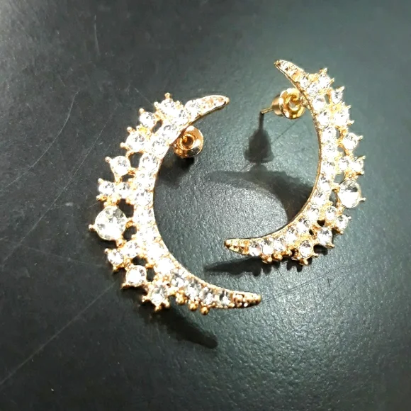 3 For $15 New Elegant Crystal Crescent Moon Earrings - Picture 4 of 9